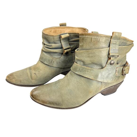 Khrio Light Blue Leather Short Harness Buckle Slouchy Ankle Boots Size 6-6.5 - Picture 1 of 10